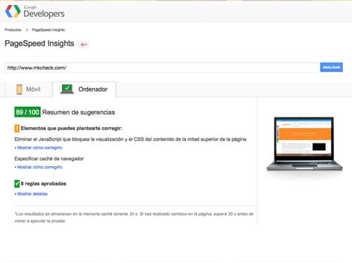 optimización web MkCheck para escritorio