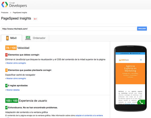 optimización web MkCheck