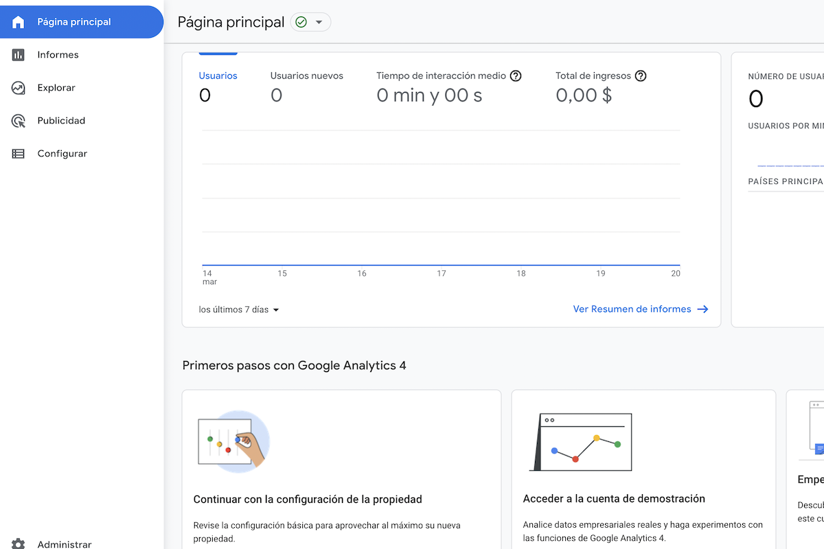 Interfaz Google Analytics 4